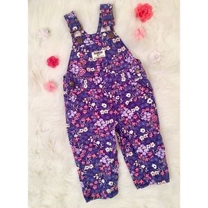Oshkosh girls 6 months purple floral overalls bibs